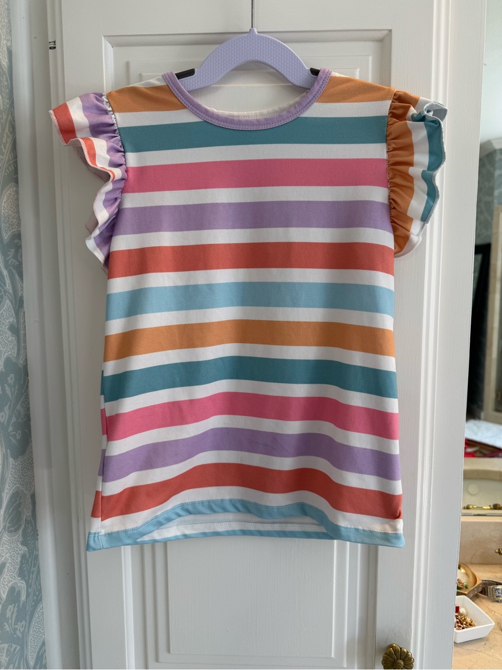 Mila & Rose Girls Rainbow Stripe Flutter Sleeve Top | Size 7/8